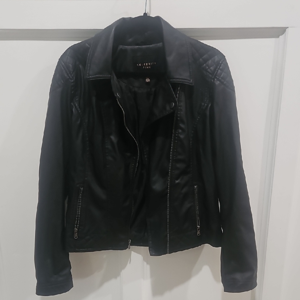 Celebrity Pink Women's Black Leather Jacket, Large